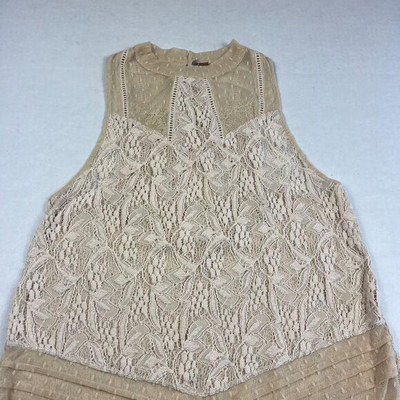 Free People Maisie Boho Sheer Lace Tank Top Cream High Low Festival Blouse S - Picture 3 of 9